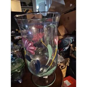 Vintage Lennox Poppies On The Blue Collection Hand Painted Glass Vase With...